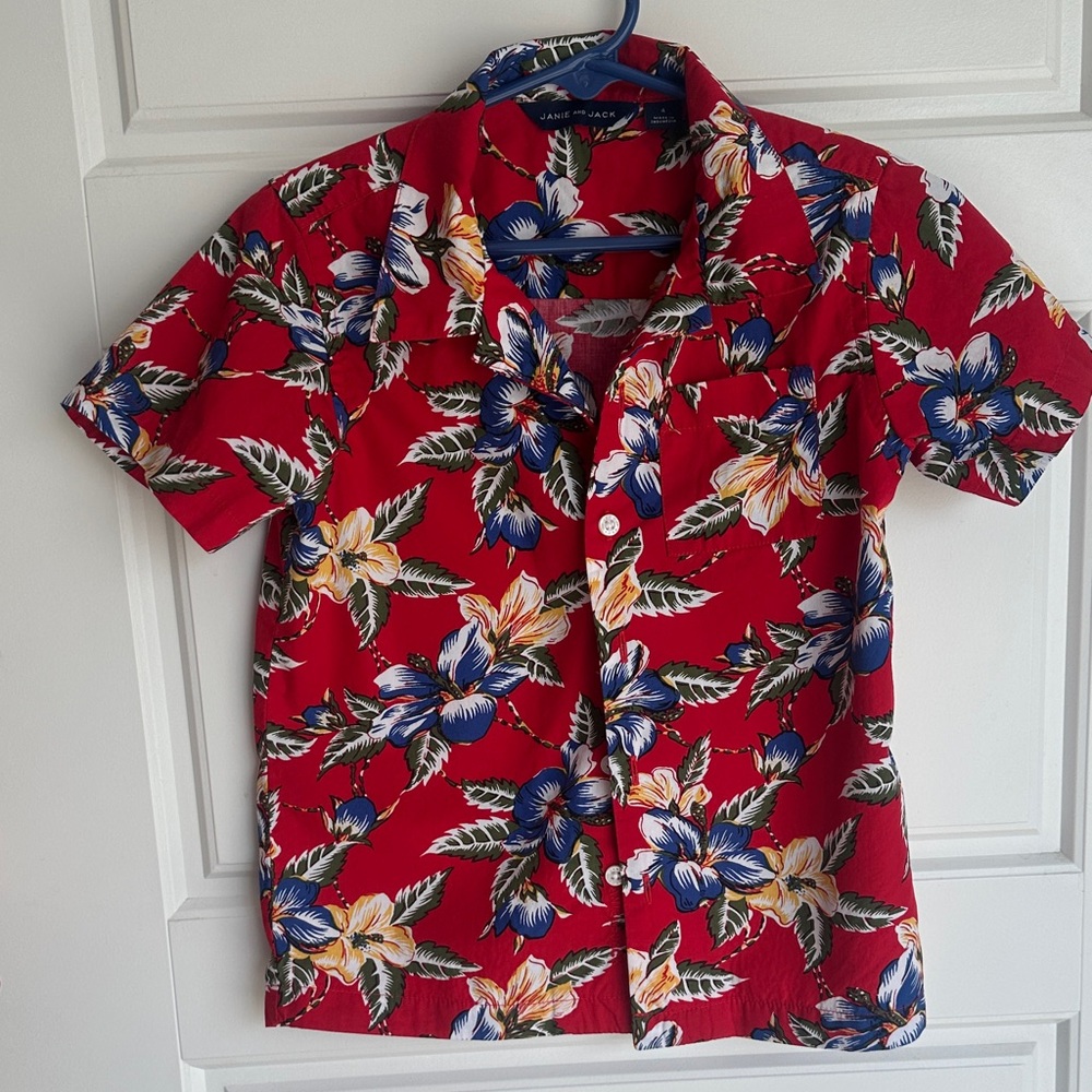 Janie and Jack Red and Blue Floral Button Down Shirt